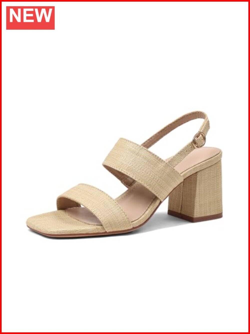 Raffia Heeled Sandals Block Chunky Heels Square Open Toe Ankle Strap Casual